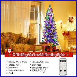 7.5FT Pre-Lit Hinged Christmas Tree Snow Flocked with9 Modes Remote Control Lights