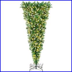 7.5FT Pre-Lit Upside Down Full Snowy Christmas Tree Inverted with 400 LED Lights