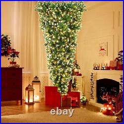 7.5FT Pre-Lit Upside Down Full Snowy Christmas Tree Inverted with 400 LED Lights
