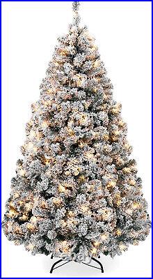 7.5FT Pre lit Artificial Christmas Tree Xmas Snow Flocked with 500 LED Light Decor