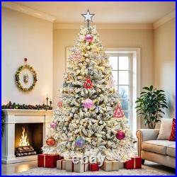 7.5FT Snow Flocked Pre-Lit Full Artificial Christmas Tree with Remote Control