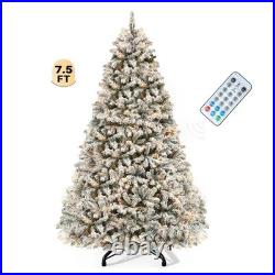 7.5FT Snow Flocked Pre-Lit Full Artificial Christmas Tree with Remote Control