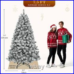7.5FT Snow Flocked Pre-Lit Full Artificial Christmas Tree with Remote Control