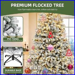 7.5FT Snow Flocked Pre-Lit Full Artificial Christmas Tree with Remote Control