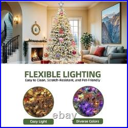 7.5FT Snow Flocked Pre-Lit Full Artificial Christmas Tree with Remote Control