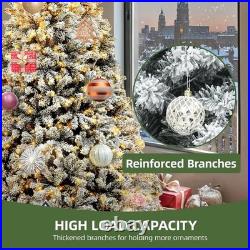 7.5FT Snow Flocked Pre-Lit Full Artificial Christmas Tree with Remote Control