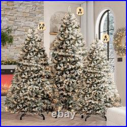 7.5FT Snow Flocked Pre-Lit Full Artificial Christmas Tree with Remote Control