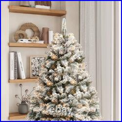 7.5FT Snow Flocked Pre-Lit Full Artificial Christmas Tree with Remote Control