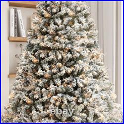 7.5FT Snow Flocked Pre-Lit Full Artificial Christmas Tree with Remote Control