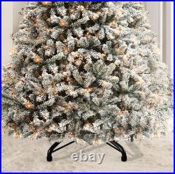 7.5FT Snow Flocked Pre-Lit Full Artificial Christmas Tree with Remote Control