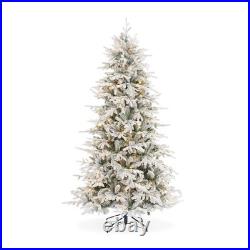 7.5FT Snow Flocked Pre-Lit Slim Aspen Fir Realistic Artificial Christmas Tree