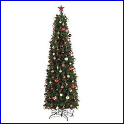 7.5Ft 1090 Branches Artificial Pencil Christmas Tree with 350 LED Lights 10 Modes