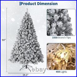 7.5Ft Artificial Prelit Snow Christmas Tree with 450 Lights and 1050 Branch Tips