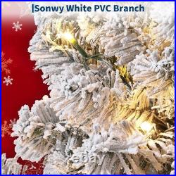 7.5Ft Artificial Prelit Snow Christmas Tree with 450 Lights and 1050 Branch Tips