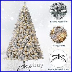 7.5Ft Artificial Prelit Snow Christmas Tree with 450 Lights and 1050 Branch Tips