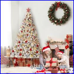 7.5Ft Artificial Prelit Snow Christmas Tree with 450 Lights and 1050 Branch Tips