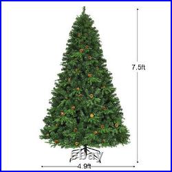 7.5Ft Pre-Lit Artificial Christmas Tree Hinged with 540 LED Lights & Pine Cones