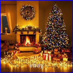 7.5Ft Pre-Lit Dense Christmas Tree Hinged with550 Multicolor Lights & Stand Green