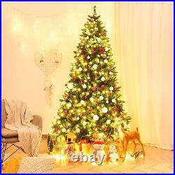 7.5Ft Pre-lit Hinged Christmas Tree with550 LED Lights & Pine Cones for Decoration