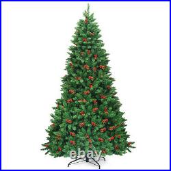 7.5Ft Pre-lit Hinged Christmas Tree with Pine Cones Red Berries and 550 LED Lights