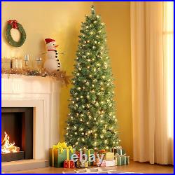 7.5Ft Prelit Artificial Hinged Slim Pencil Christmas Tree with Warm W 7.5Ft Prelit Artificial Hinged Slim Pencil Christmas Tree with Warm W