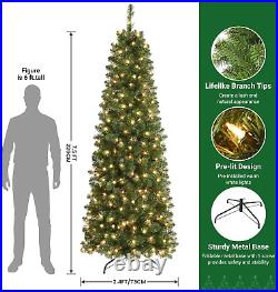 7.5Ft Prelit Artificial Hinged Slim Pencil Christmas Tree with Warm W 7.5Ft Prelit Artificial Hinged Slim Pencil Christmas Tree with Warm W