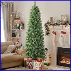 7.5Ft Prelit Artificial Hinged Slim Pencil Christmas Tree with Warm W 7.5Ft Prelit Artificial Hinged Slim Pencil Christmas Tree with Warm W
