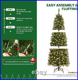 7.5Ft Prelit Artificial Hinged Slim Pencil Christmas Tree with Warm W 7.5Ft Prelit Artificial Hinged Slim Pencil Christmas Tree with Warm W