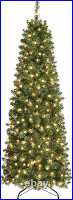 7.5Ft Prelit Artificial Hinged Slim Pencil Christmas Tree with Warm W 7.5Ft Prelit Artificial Hinged Slim Pencil Christmas Tree with Warm W