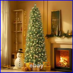 7.5Ft Prelit Artificial Hinged Slim Pencil Christmas Tree with Warm W 7.5Ft Prelit Artificial Hinged Slim Pencil Christmas Tree with Warm W