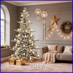 7.5Ft Prelit Flocked Aspen Fir Christmas Tree with Remote Control Lights