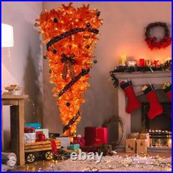 7.5Orange Upside Down Christmas Tree with 300 LED Warm Lights Halloween-themed