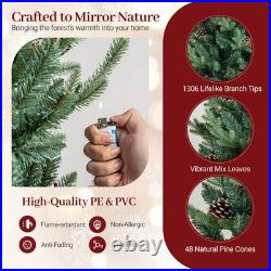 7.5 FT Artificial Christmas Tree with1306 Branch Tips 500 LED Lights 48 Pine Cones