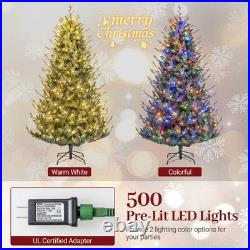 7.5 FT Artificial Christmas Tree with1306 Branch Tips 500 LED Lights 48 Pine Cones