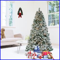 7.5 FT Christmas Tree Snow Flocke Pre-lit Artificial Automatic Tree with Light