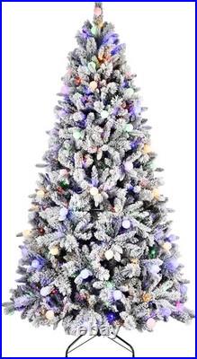 7.5 FT Flocked Christmas Tree with 10 Lighting Modes 400 Multi-Color LED Lights