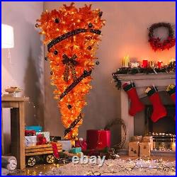7.5 FT Orange Upside Down Christmas Tree with300 LED Warm Lights X-mas
