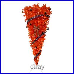 7.5 FT Orange Upside Down Christmas Tree with 300 LED Warm Lights X-mas Ribbon