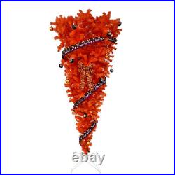 7.5 FT Orange Upside Down Christmas Tree with 300 LED Warm Lights X-mas Ribbon