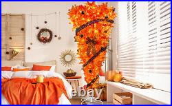 7.5 FT Orange Upside Down Christmas Tree with 300 LED Warm Lights X-mas Ribbon