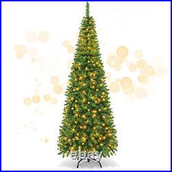 7.5 FT Pre-Lit Hinged Artificial Pencil Christmas Tree with 350 Warm LED Lights