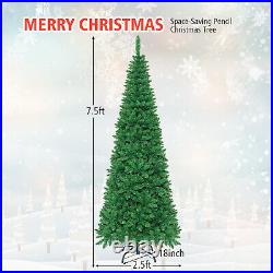 7.5 FT Pre-Lit Hinged Artificial Pencil Christmas Tree with 350 Warm LED Lights
