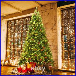 7.5 FT Pre-lit Hinged Christmas Tree with Red Berries 550 LED Lights & Pine Cones 7.5 FT Pre-lit Hinged Christmas Tree with Red Berries 550 LED Lights & Pine Cones