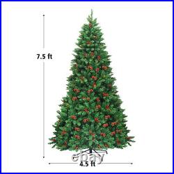 7.5 FT Pre-lit Hinged Christmas Tree with Red Berries 550 LED Lights & Pine Cones 7.5 FT Pre-lit Hinged Christmas Tree with Red Berries 550 LED Lights & Pine Cones