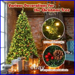7.5 FT Pre-lit Hinged Christmas Tree with Red Berries 550 LED Lights & Pine Cones 7.5 FT Pre-lit Hinged Christmas Tree with Red Berries 550 LED Lights & Pine Cones