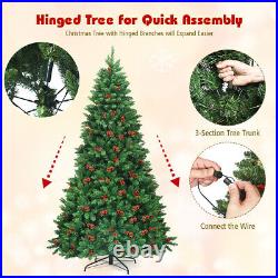7.5 FT Pre-lit Hinged Christmas Tree with Red Berries 550 LED Lights & Pine Cones 7.5 FT Pre-lit Hinged Christmas Tree with Red Berries 550 LED Lights & Pine Cones