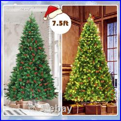 7.5 FT Pre-lit Hinged Christmas Tree with Red Berries 550 LED Lights & Pine Cones 7.5 FT Pre-lit Hinged Christmas Tree with Red Berries 550 LED Lights & Pine Cones