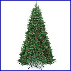 7.5 FT Pre-lit Hinged Christmas Tree with Red Berries 550 LED Lights & Pine Cones 7.5 FT Pre-lit Hinged Christmas Tree with Red Berries 550 LED Lights & Pine Cones