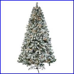 7.5 FT Snow Flocked Hinged Artificial Christmas Tree with Stand LED Light