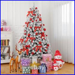 7.5 FT Snow Flocked Hinged Artificial Christmas Tree with Stand LED Light